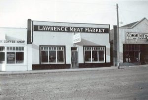 Lawrence Meat Market's original storefront after its move to Dawson Creek in 1941.